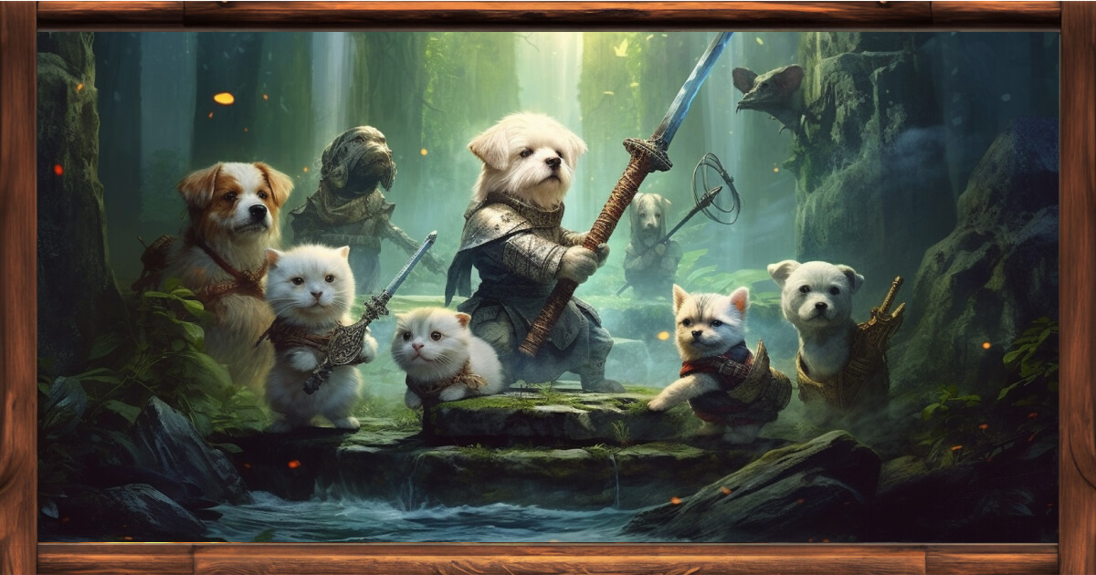 Uma equipe de pets cumprindo uma missão juntos